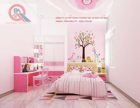 PHÒNG NGỦ BÉ GÁI TÔNG MÀU HỒNG PHẤN XINH XẮN ( 5M X 4M)